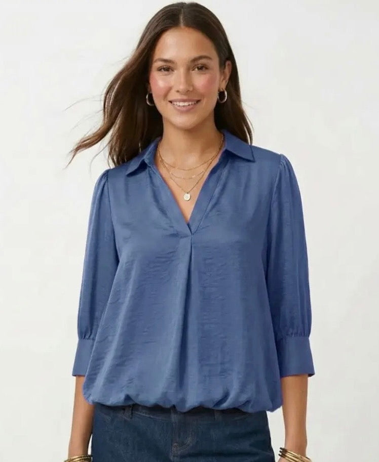 Blue Skies Bubble Hem Blouse – Denim