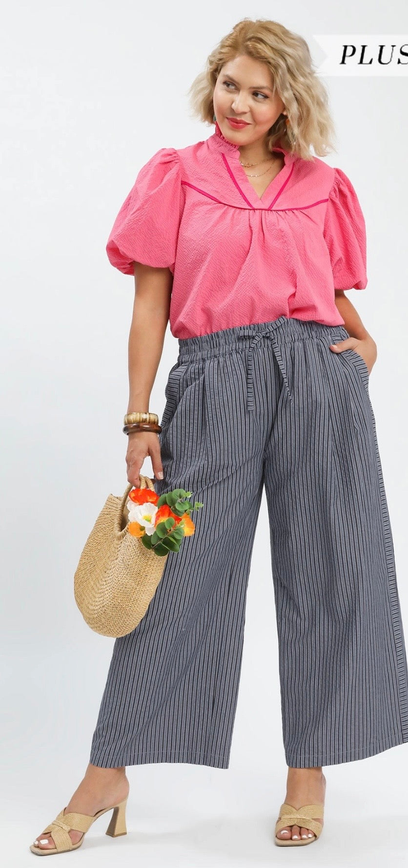 Easy Going Striped Wide Leg Pants – Navy
