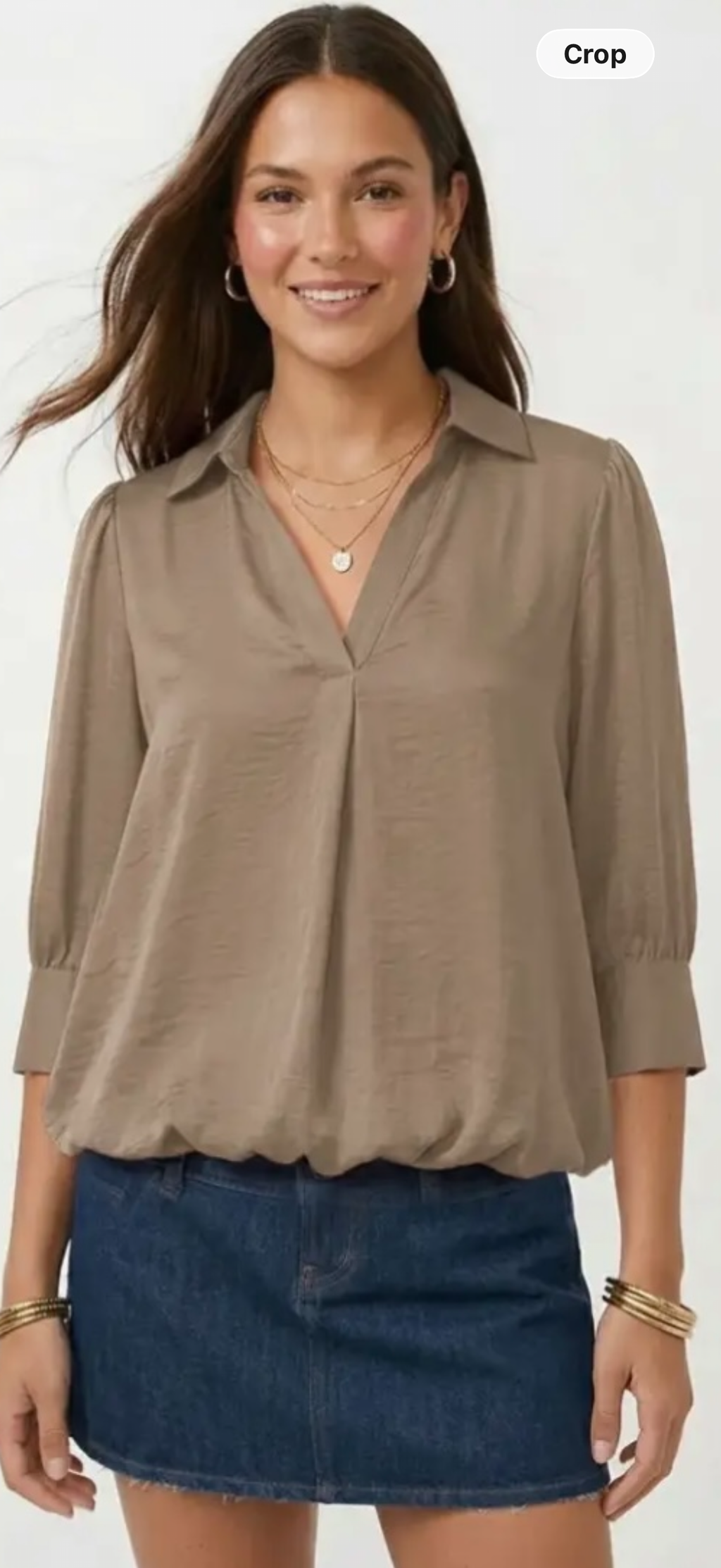 Coffee Date Bubble Hem Blouse – Khaki