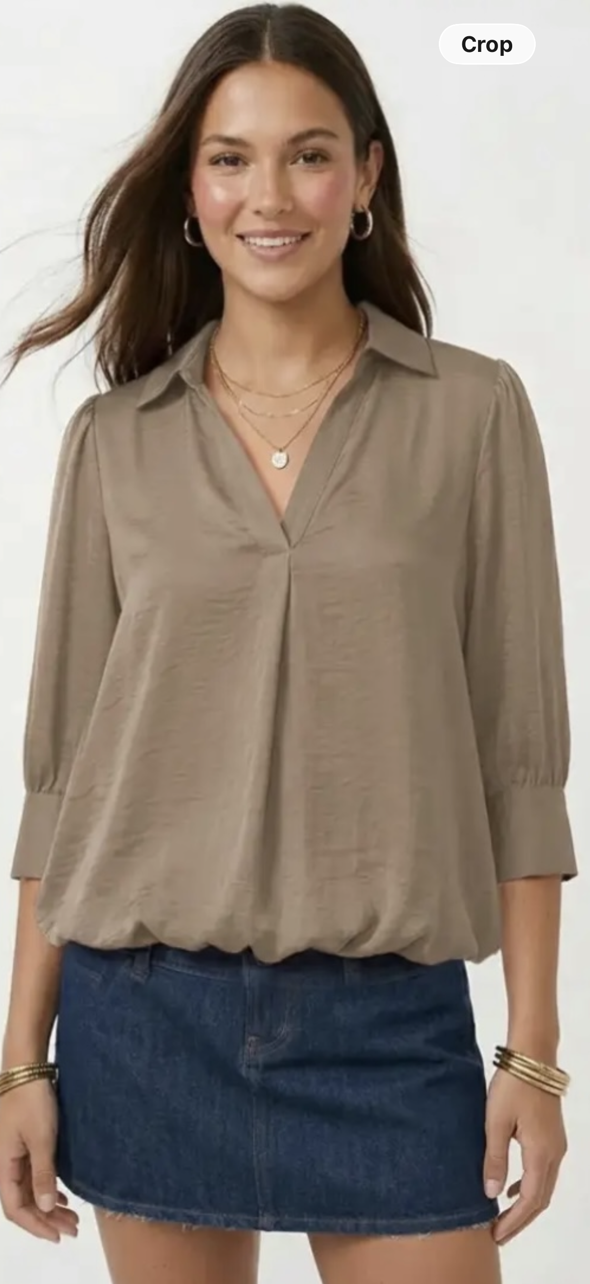 Coffee Date Bubble Hem Blouse – Khaki