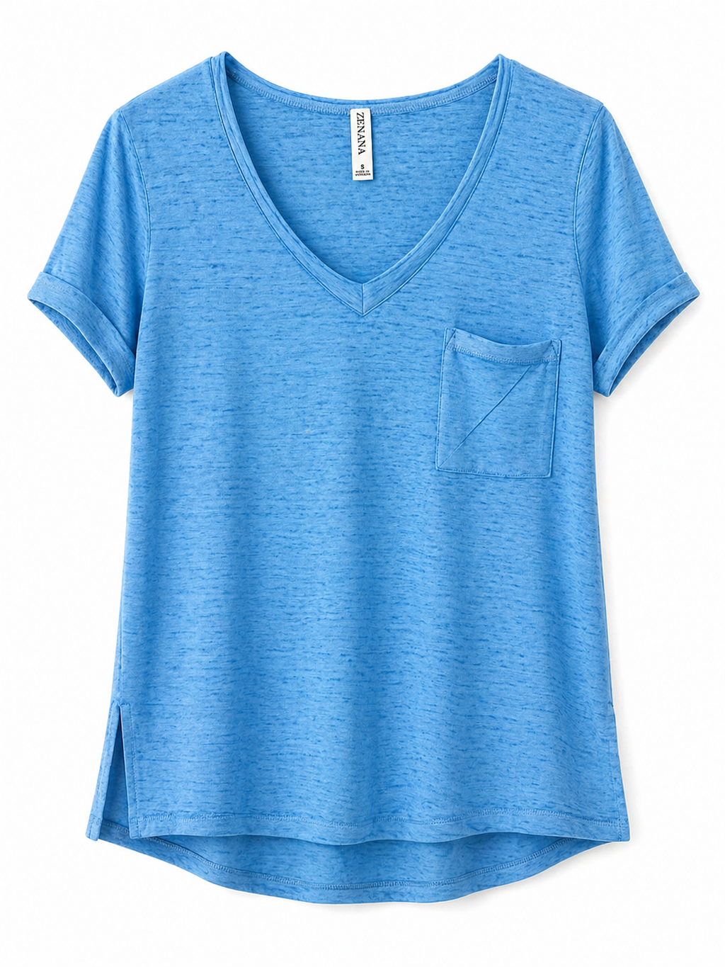 ZENANA V-Neck Blue Casual Top