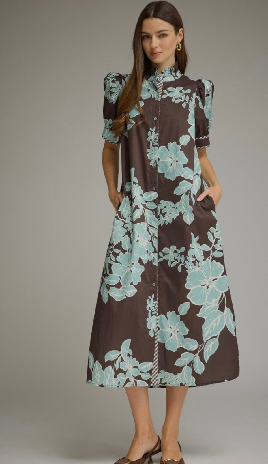 Chocolate Mint Garden Midi Dress
