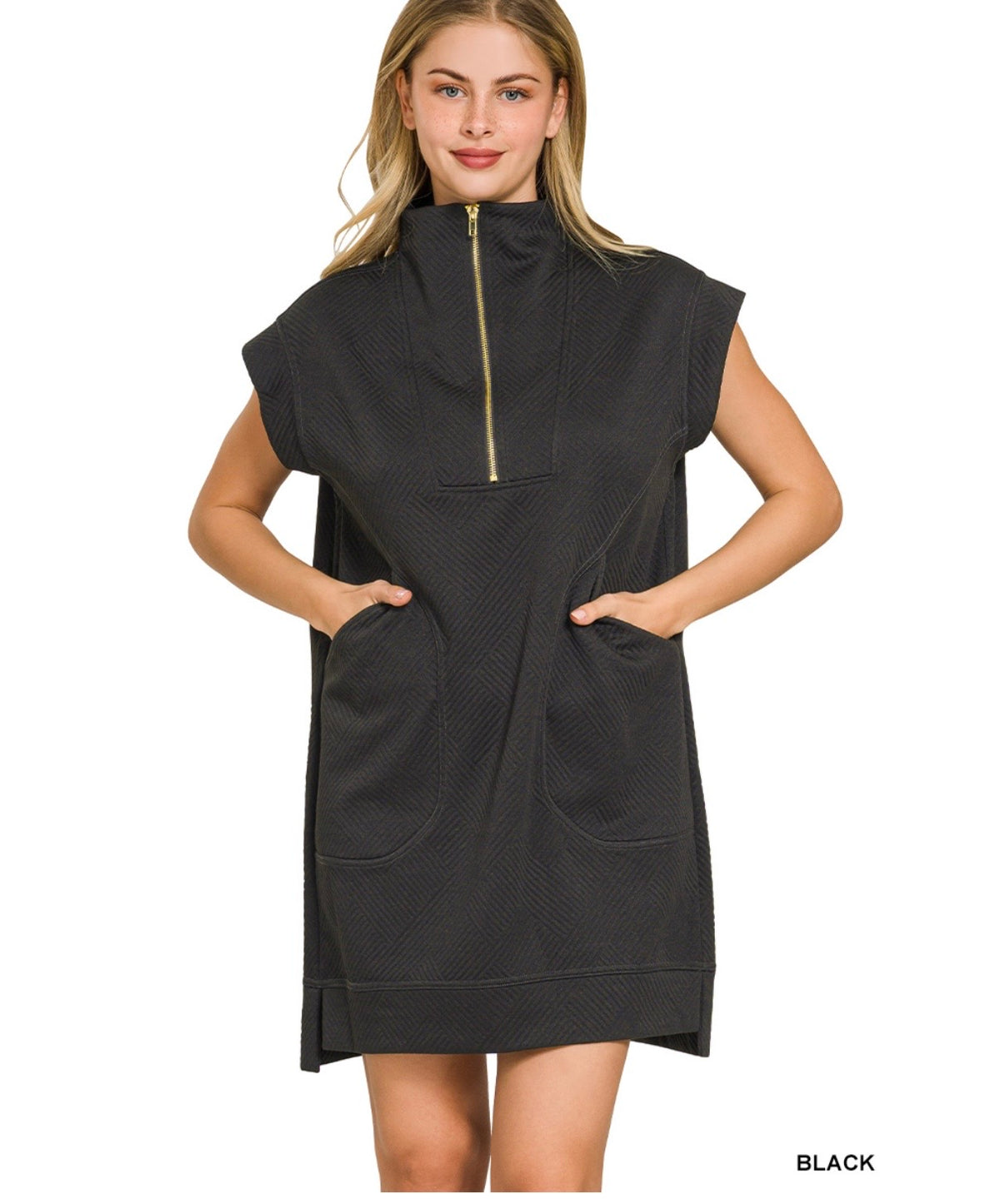 Easy Does It Black Quarter Zip Dress