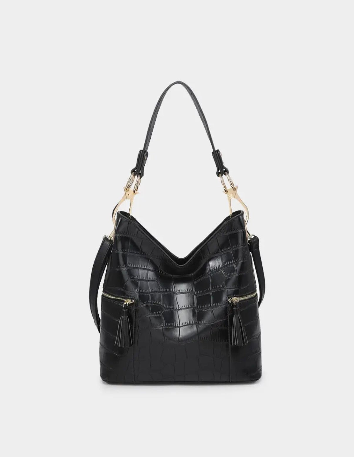 Rochelle Crocodile Print Hobo Bag in Black, Cognac, Brown