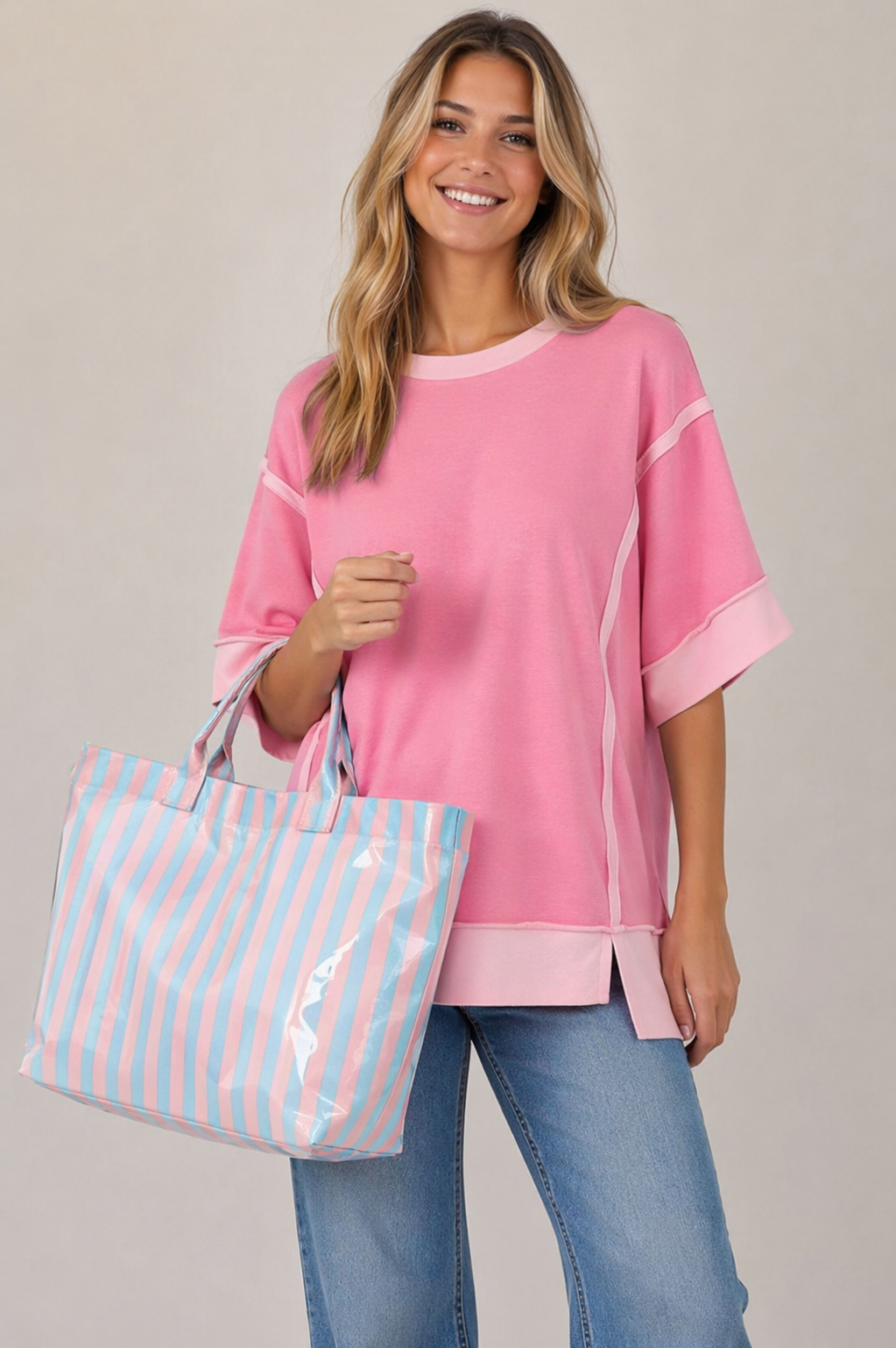 Pink/Blue Glossy Striped Large
Tote Bag