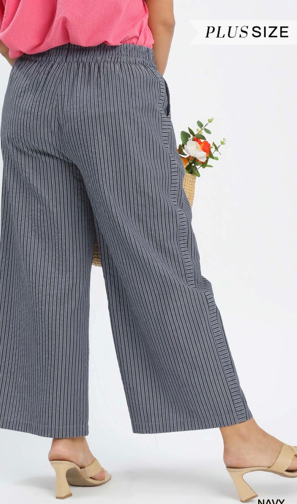 Easy Going Striped Wide Leg Pants – Navy