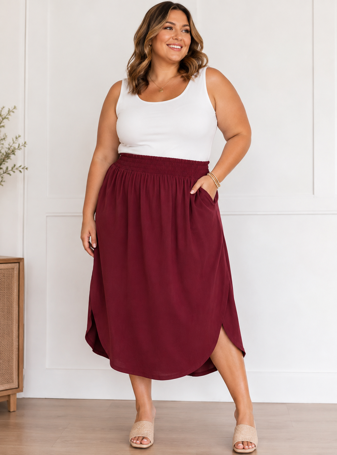 Burgundy Bliss Side Slit Maxi Skirt