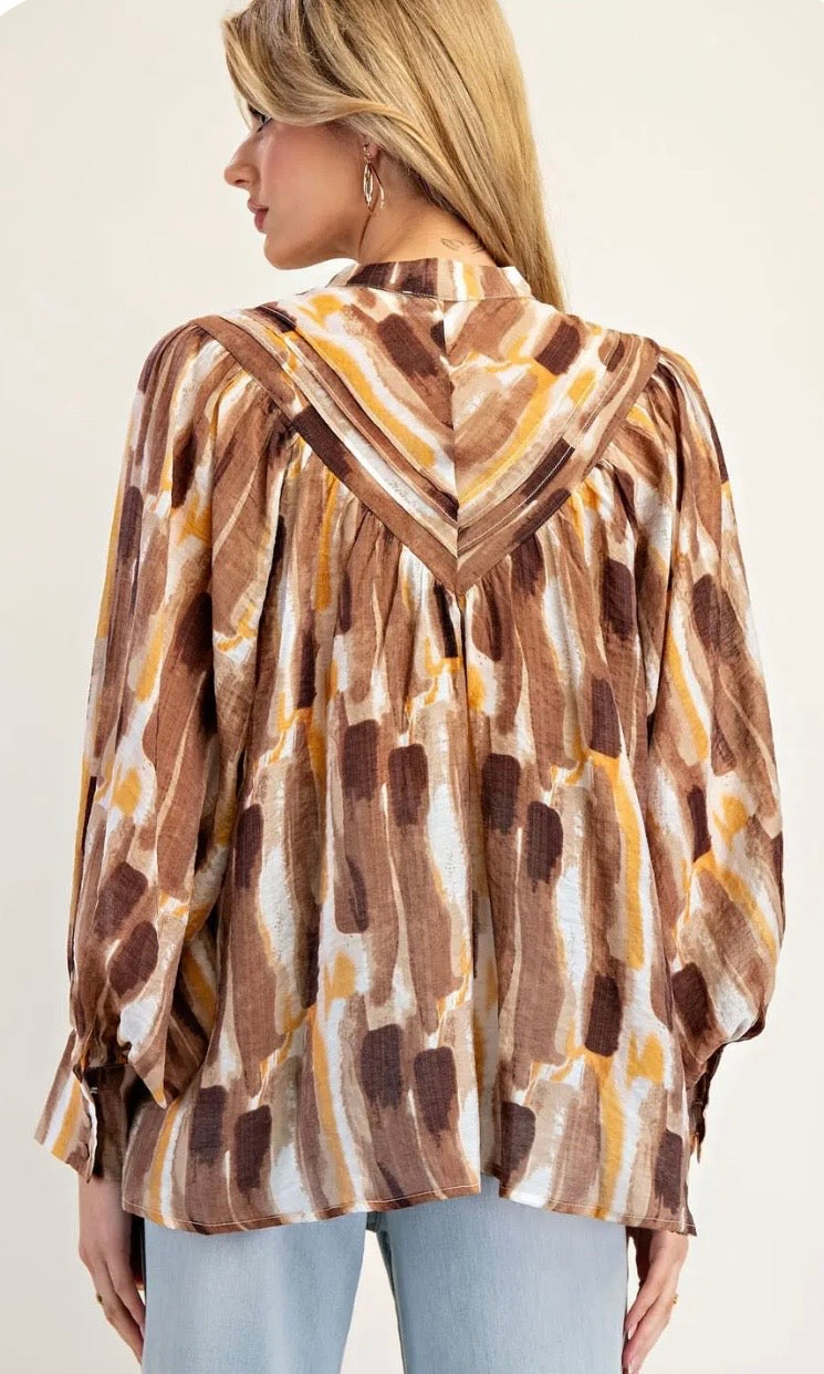 Toasted Coconut Abstract Blouse