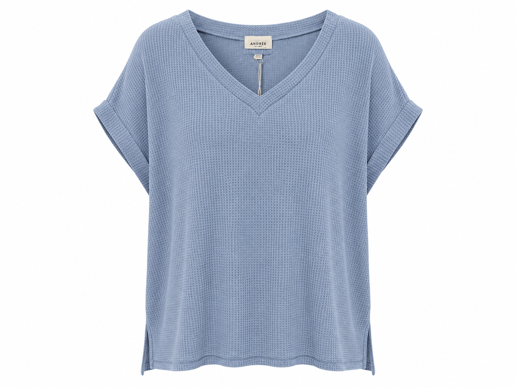 Blue Skies Waffle Knit Top – Dusty Blue