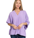 Zenana WOVEN AIRFLOW V-NECK PUFF HALF SLEEVE TOP