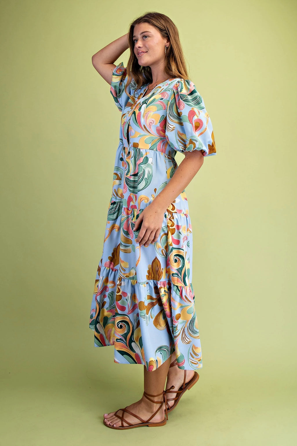 Sky Mix Tiered Midi Dress