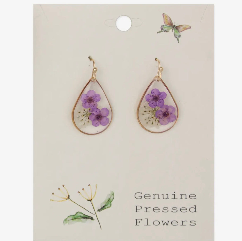 Lovely Lavender Dried Flower Gold Teardrop
Earrings