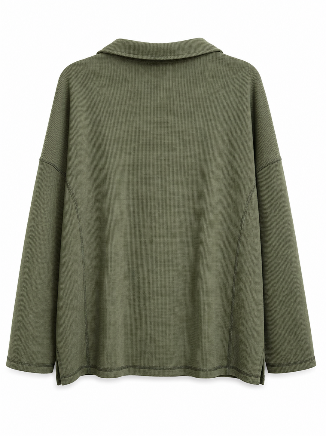 Autumn Stroll Waffle Knit Pullover – Olive