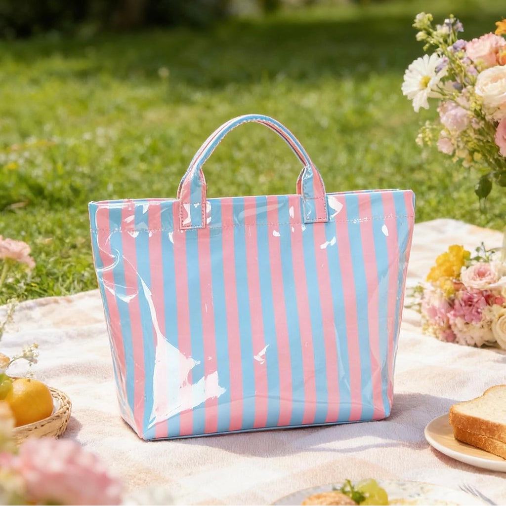 Pink/Blue Glossy Striped Large
Tote Bag