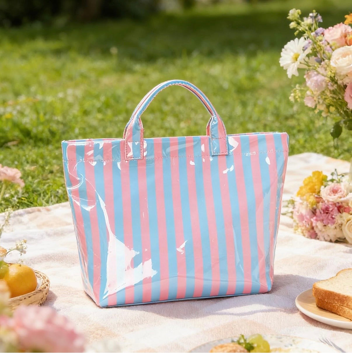 Pink/Blue Glossy Striped Large
Tote Bag