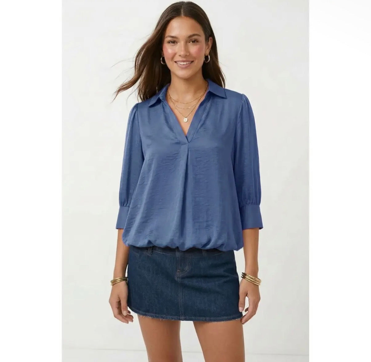 Blue Skies Bubble Hem Blouse – Denim