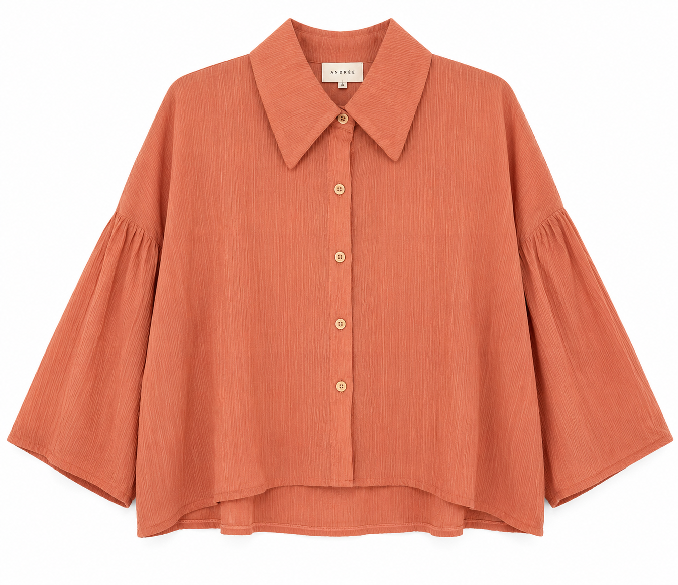 Rust Button Front Bell Sleeve Cropped Blouse