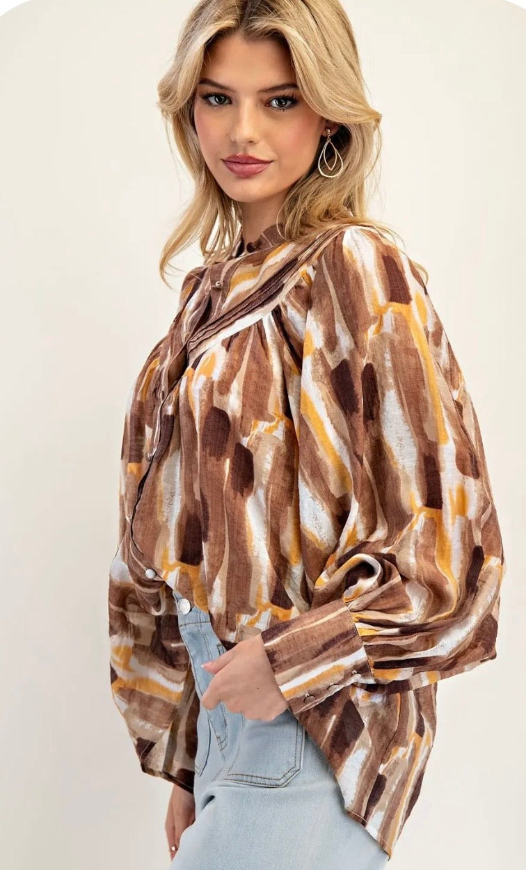 Toasted Coconut Abstract Blouse