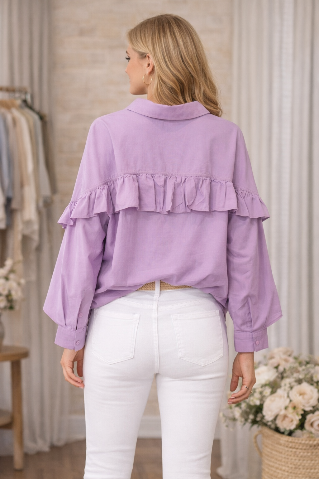 Lavender Ruffle Blouse – Soft & Flowy Fit- Only 1 Small Available