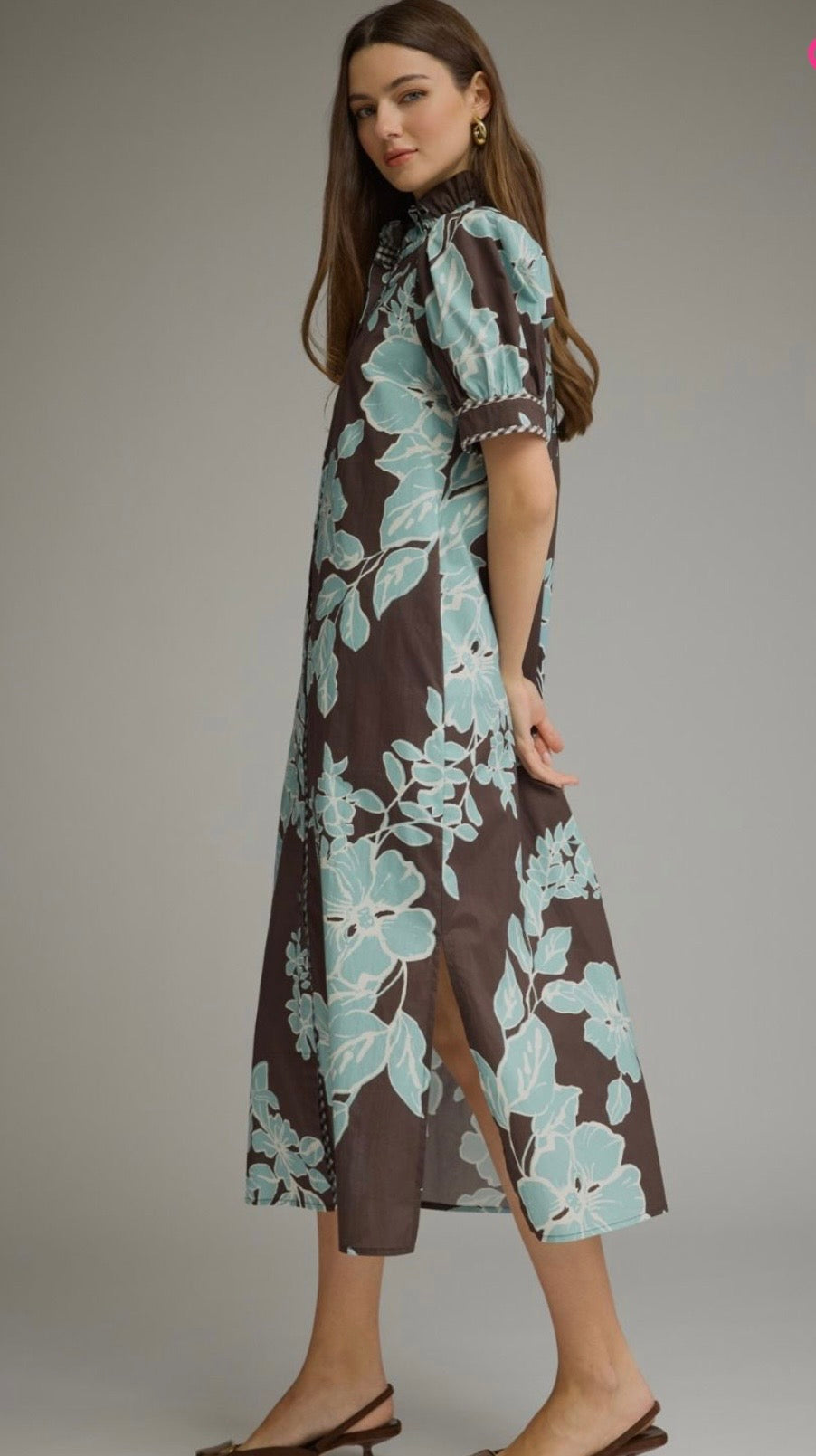 Chocolate Mint Garden Midi Dress