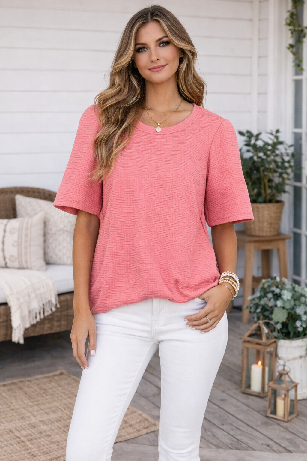 UMGEE PINK TEXTURED BLOUSE