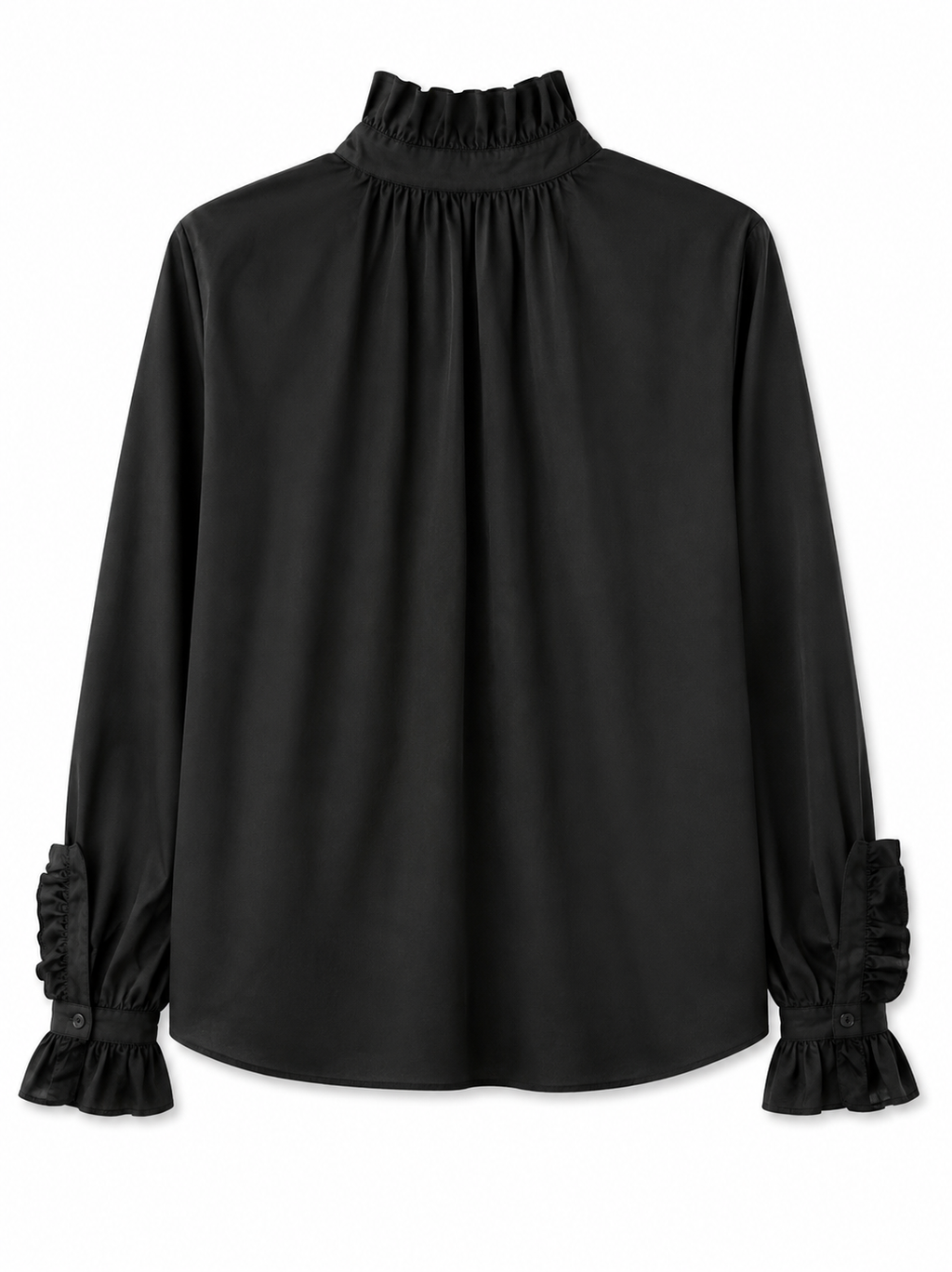Ruffle Romance Button-Up Blouse – Black