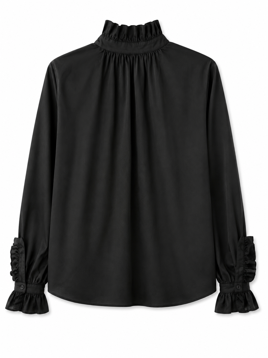 Ruffle Romance Button-Up Blouse – Black