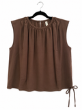 Zenana Mocha Tie-Side Sleeveless Blouse