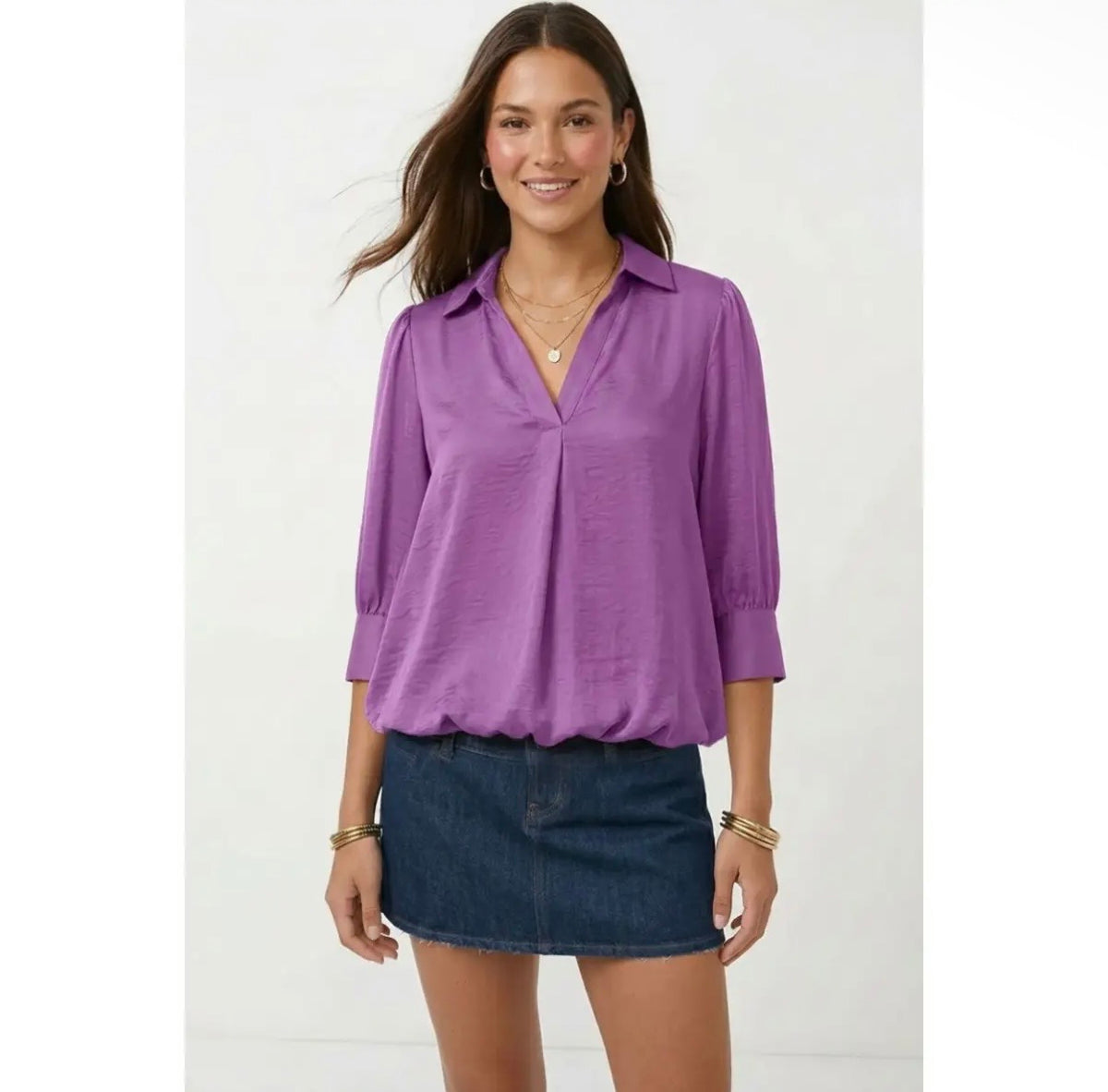 Lilac Love Bubble Hem Blouse – Deep Lilac