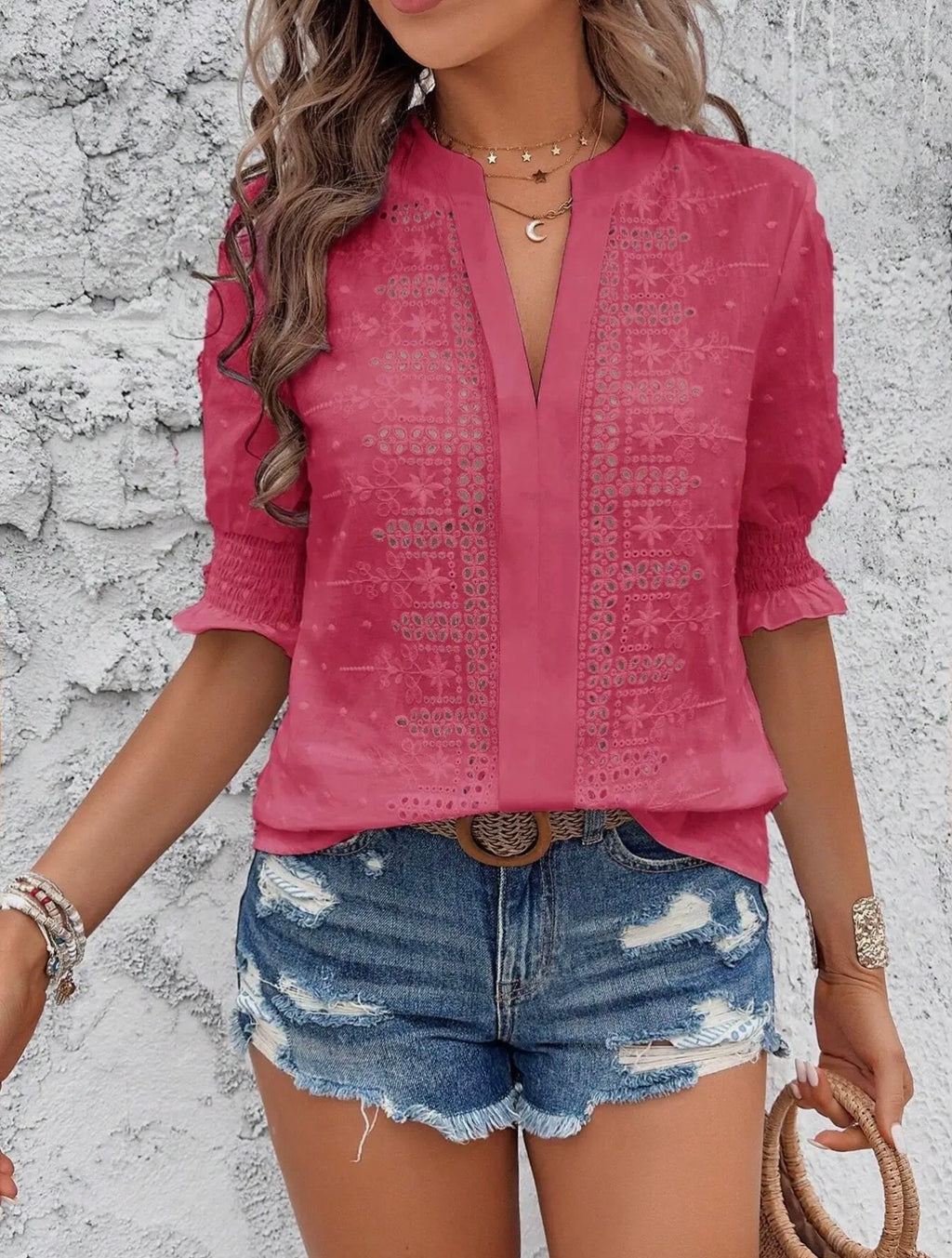 Rosy Romance Eyelet Blouse – Rose Red