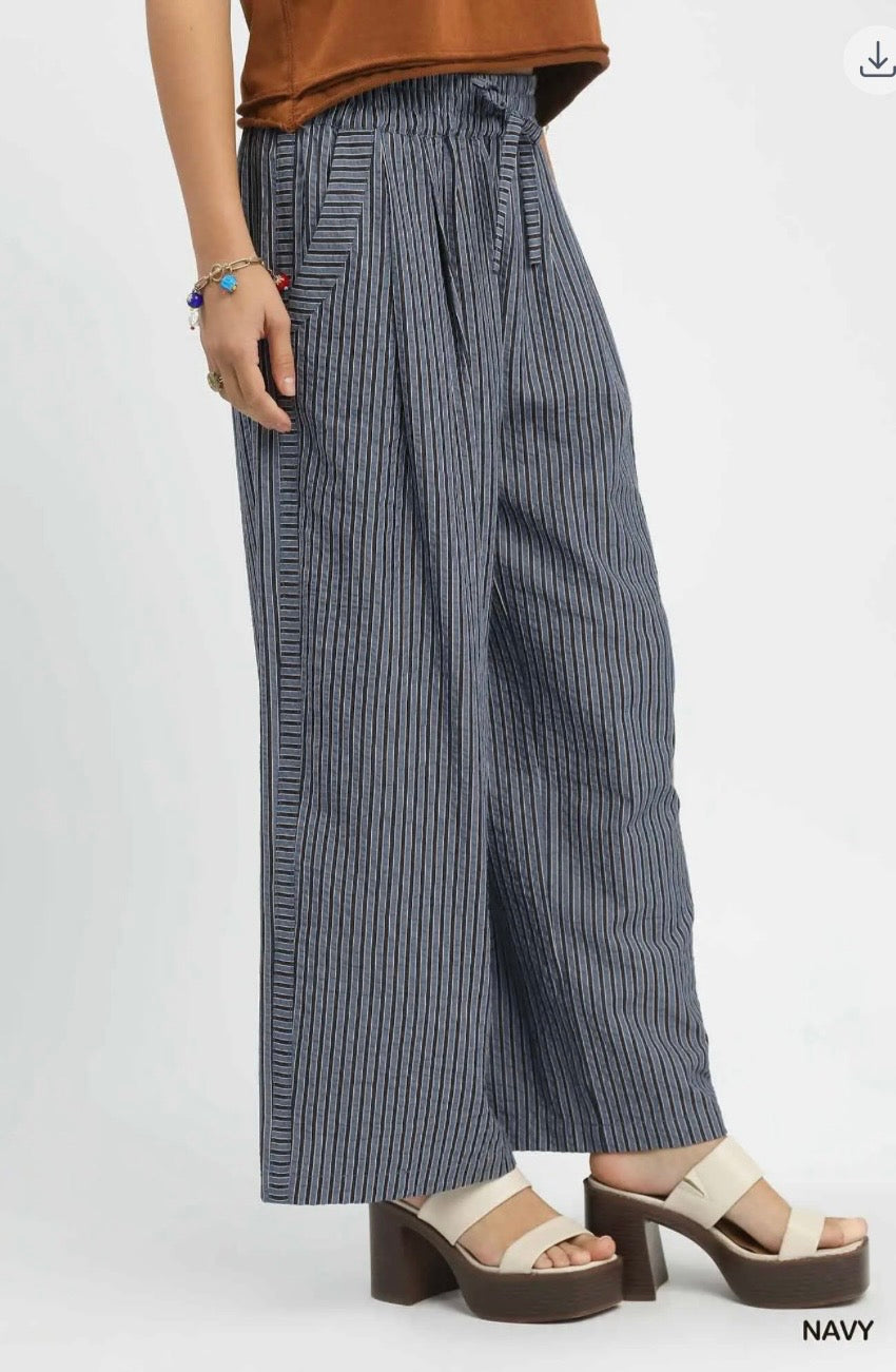 Easy Going Striped Wide Leg Pants – Navy