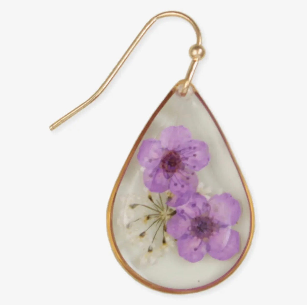 Lovely Lavender Dried Flower Gold Teardrop
Earrings