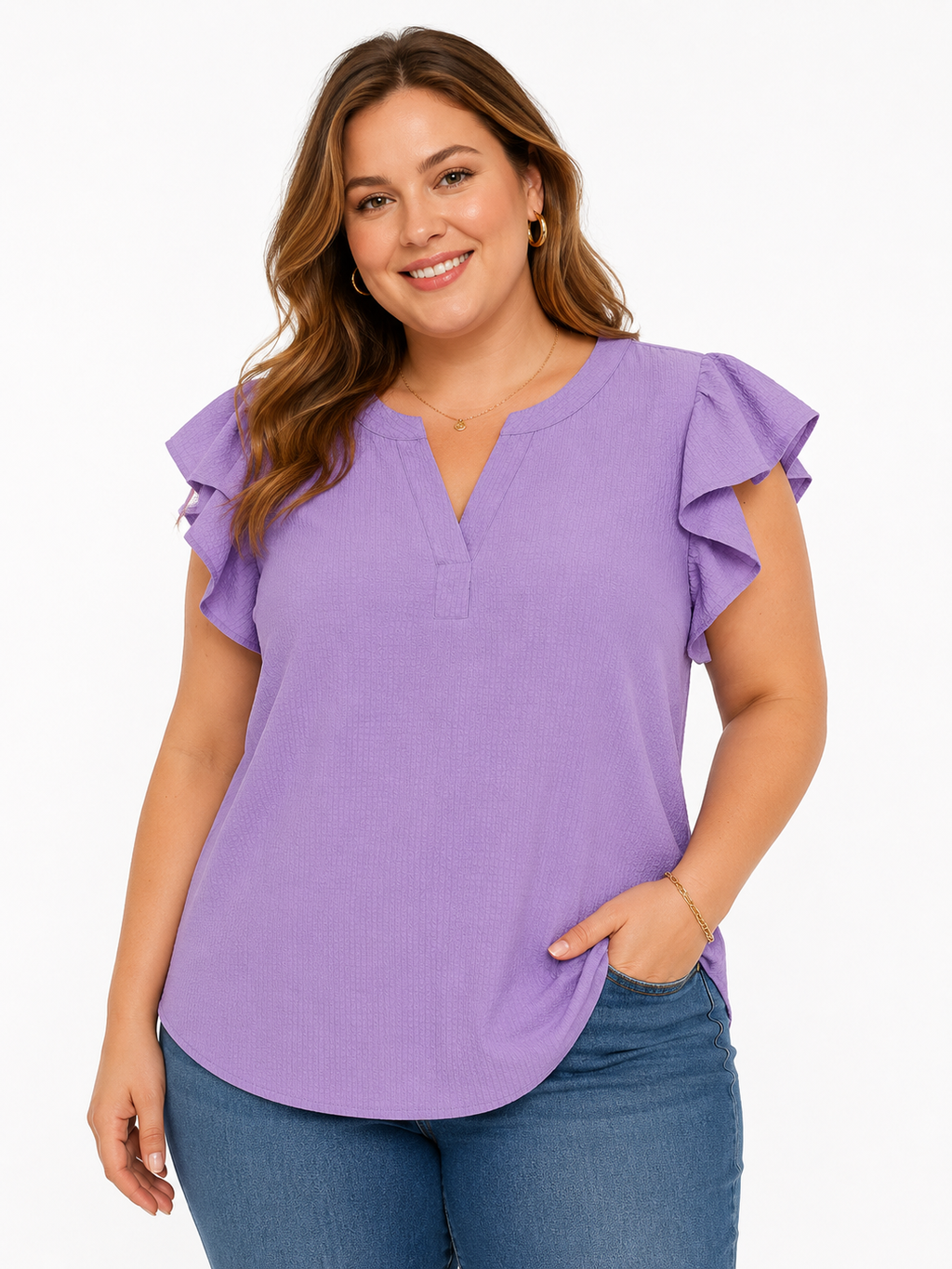 Lavender Ruffle Sleeve Blouse