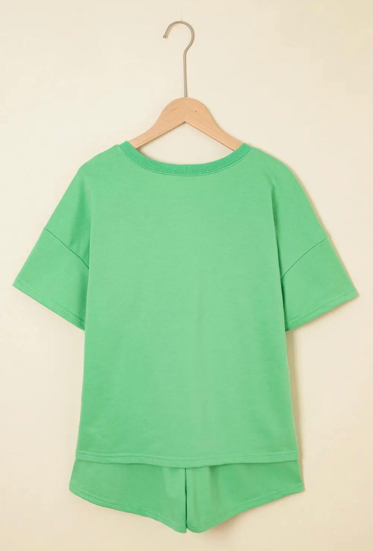 Green V Neck Short Set Drawstring Shorts 2 Piece