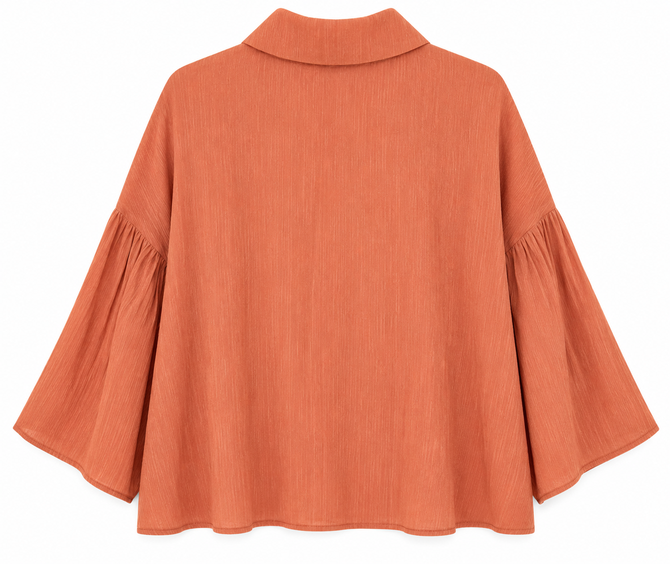 Rust Button Front Bell Sleeve Cropped Blouse