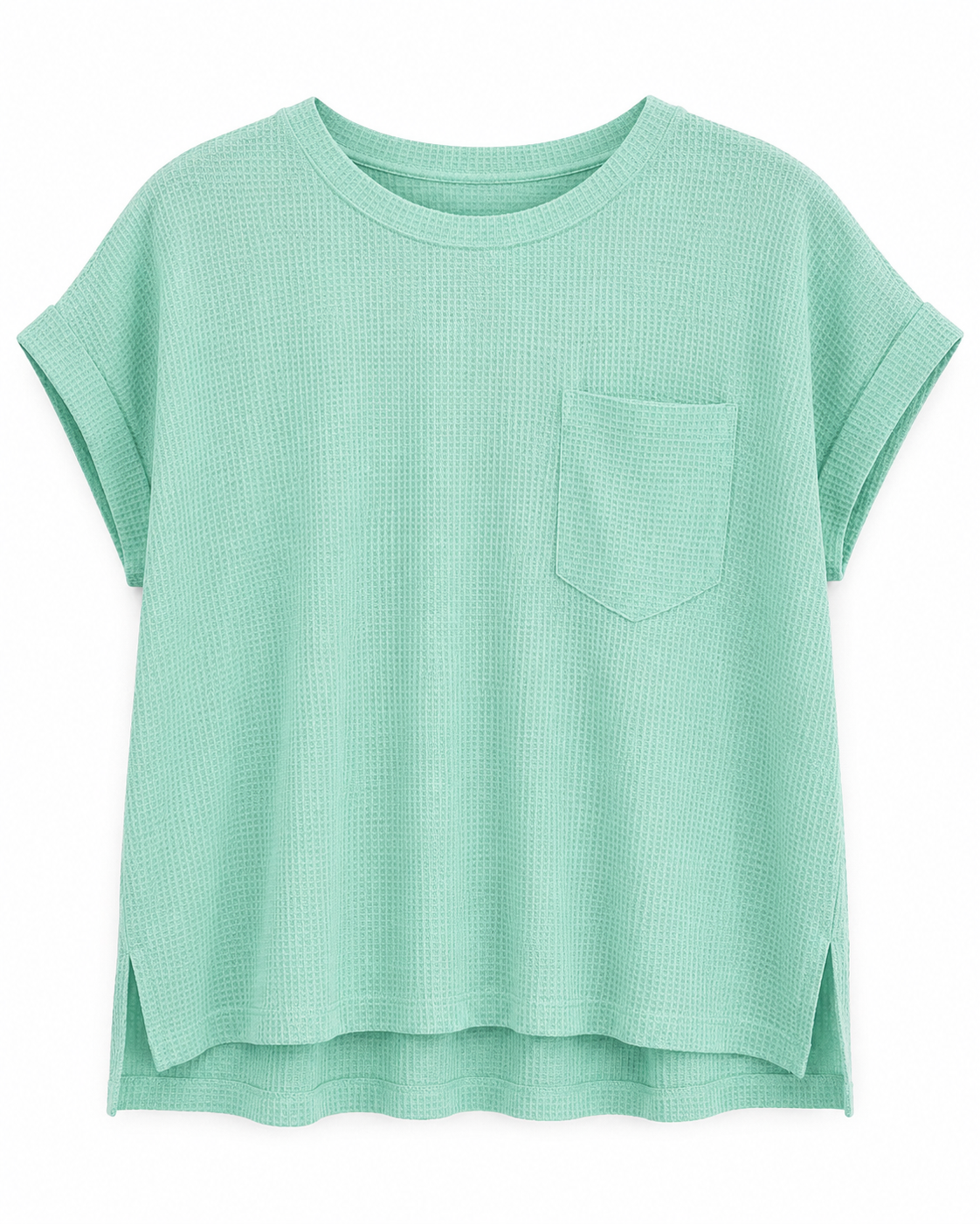 Mint Waffle Knit Pocket Top