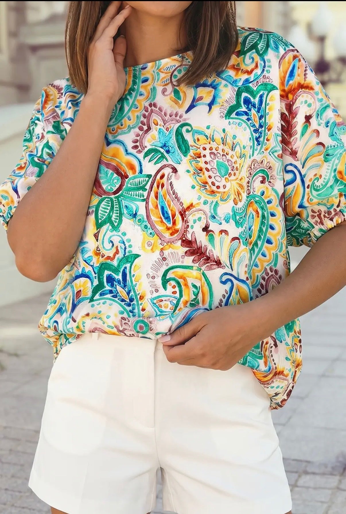 Boho Paisley Floral Printed
Puff Sleeve Blouse