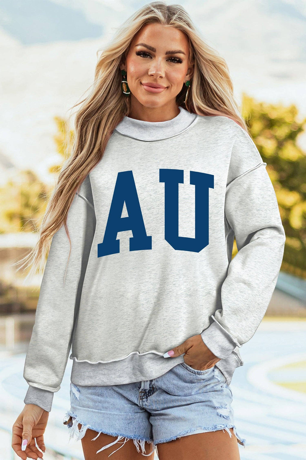 AU Tigers Reversible Game Day Mock Neck Sweatshirt: Light Grey / 65%Polyester+35%Cotton