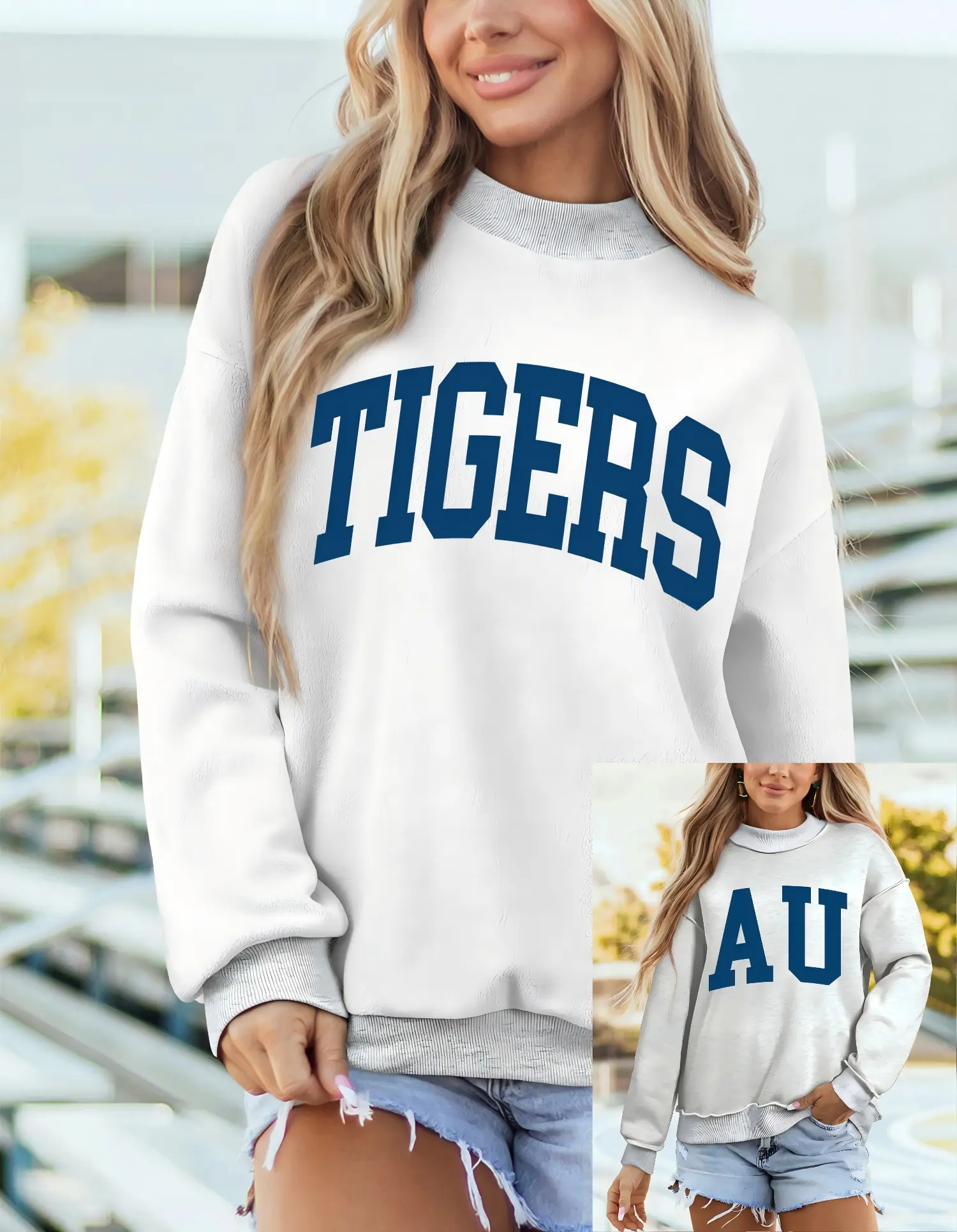 AU Tigers Reversible Game Day Mock Neck Sweatshirt: Light Grey / 65%Polyester+35%Cotton