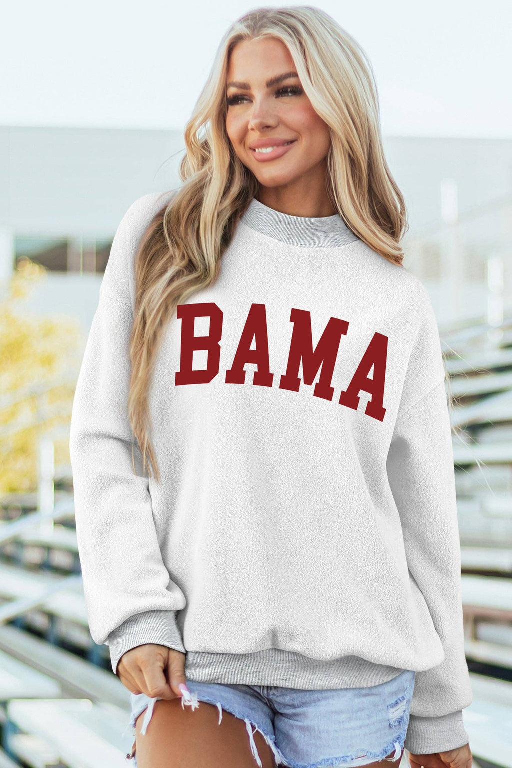 Reversible Game Day Mock Neck Sweatshirt: Light Grey / 65%Polyester+35%Cotton